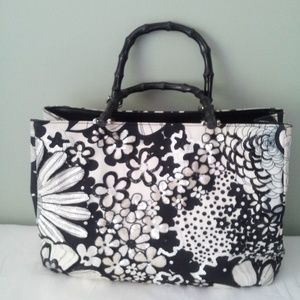 Isabella Fiore Tote Black White Sequins Floral